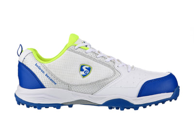 SG Scorer 4.0 Cricket Shoes (White, Blue & Lime) - Global Sport Studio